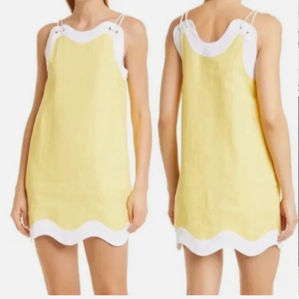 STAUD Yellow and White Scallop Dress